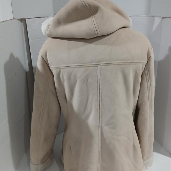 Sonoma Life + Style Women's Suede Fabric Beige HoodFaux Fur Coat/Jacket Size L. - Picture 4 of 14